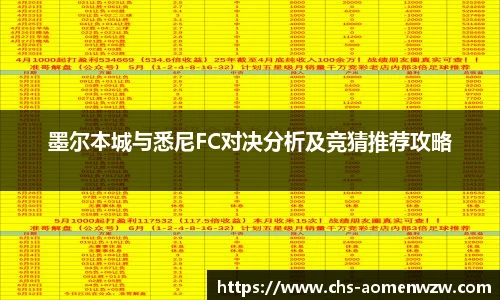 墨尔本城与悉尼FC对决分析及竞猜推荐攻略